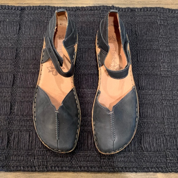 Josef Seibel Shoes - Josef Siegel Rosalie Blue Leather Mini Wedge Comfort Shoes Ankle Strap Size 10